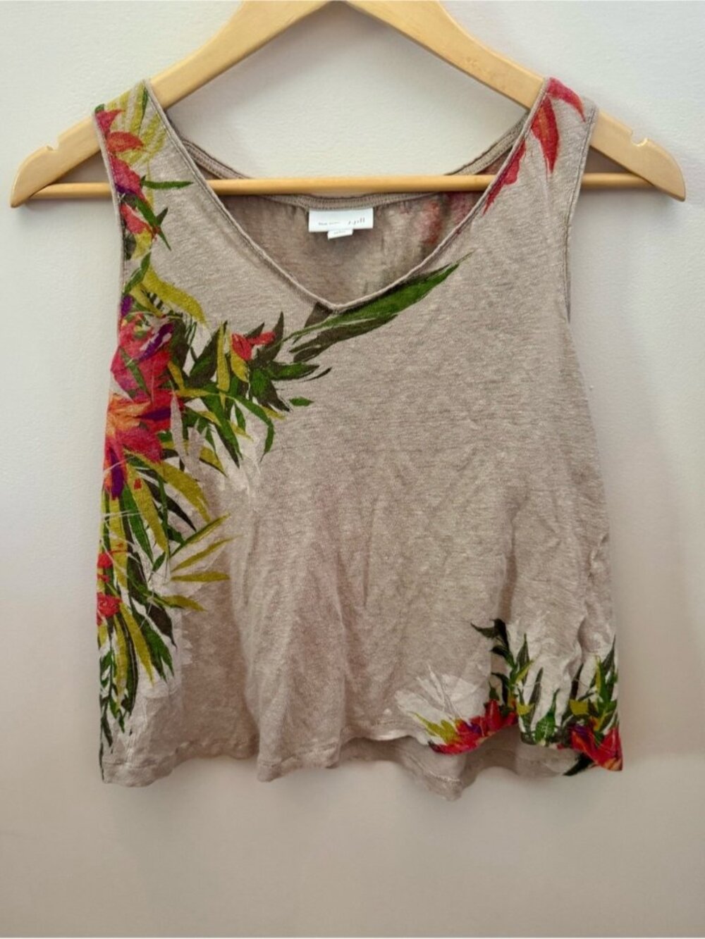 Taupe Love Linen Floral-Accent Tank Top - Tropical/Beachy